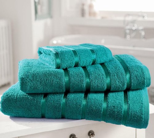Egyptian Cotton Towel PREMIUM Extra Soft 600gsm Kensington Satin Stripe PACK OF 4 HAND TOWELS, TEAL - BeesActive Australia
