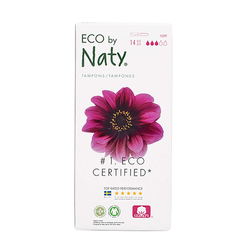 Eco by Naty Tampons with applicator - Super, 14 tampons. Plant-Based, Vegan, 100% Organic Cotton Super (14 tampons with applicator) - BeesActive Australia