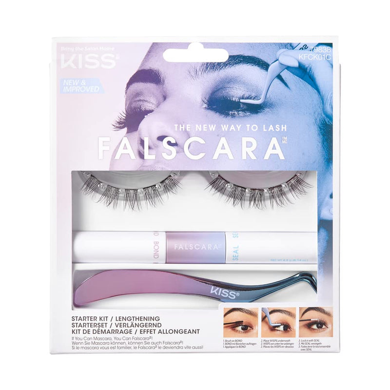 KISS Falscara DIY Lash Extension Starter Kit 10 Reusable Featherlight Eyelash Lengthening Wisps, Applicator, Bond & Seal - BeesActive Australia