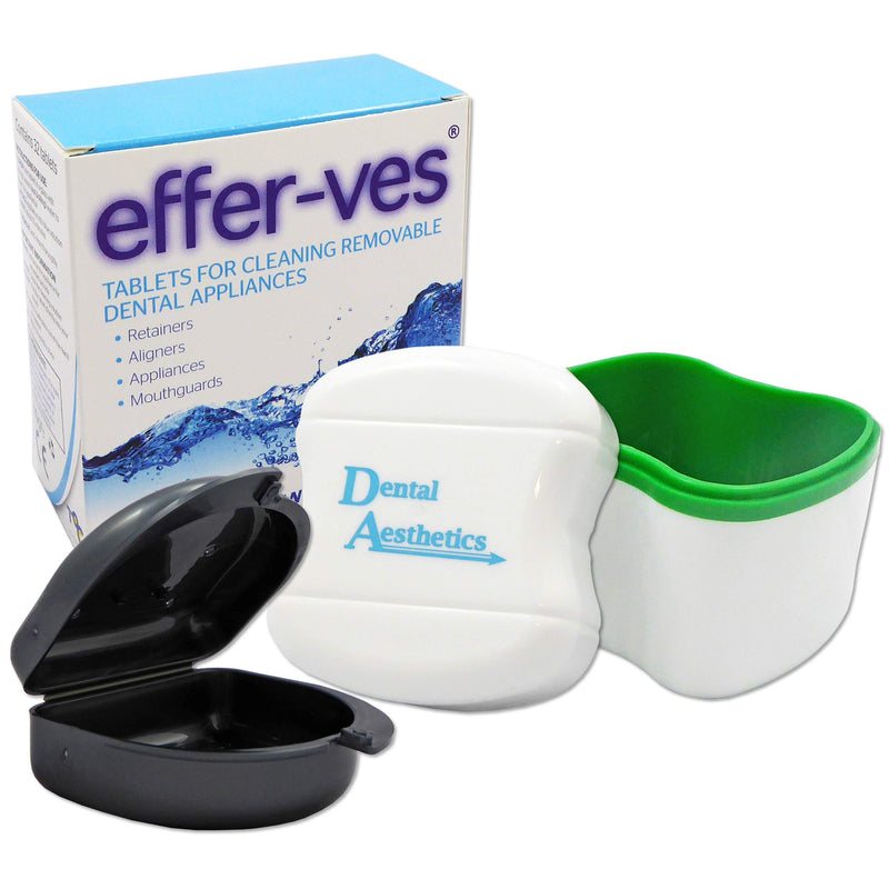 Effer-VES, Cleaning Bath & Retainer Case ~ Box of 32 Cleaning Tablets (Green Bath, Grey Case) Green Bath, Grey Case - BeesActive Australia