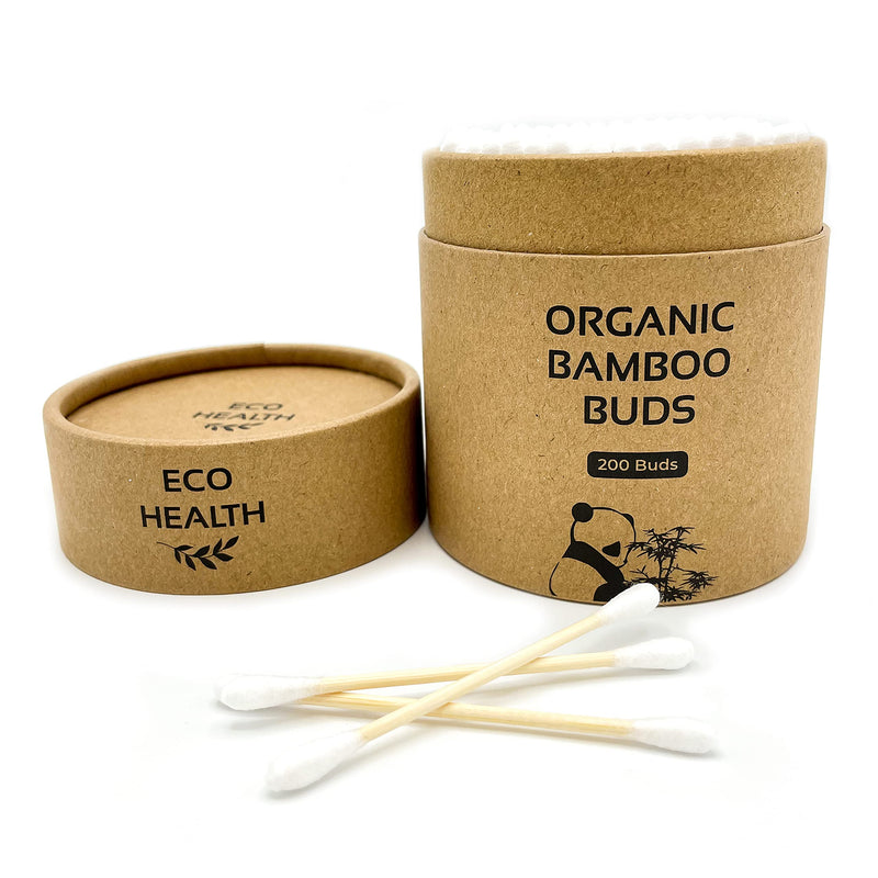 Eco Health Bamboo Cotton Buds - Organic, Biodegradable and Eco Friendly Cotton Buds, Pack of 200 Bamboo Earbuds in a Sustainable Tube, Plastic Free - BeesActive Australia