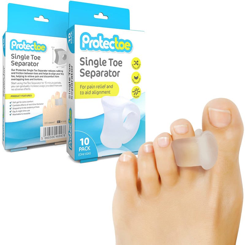 Protectoe Single Gel Toe Separator for Overlapping Toes, Toe Spacer - Box  of 10 Gel Separators