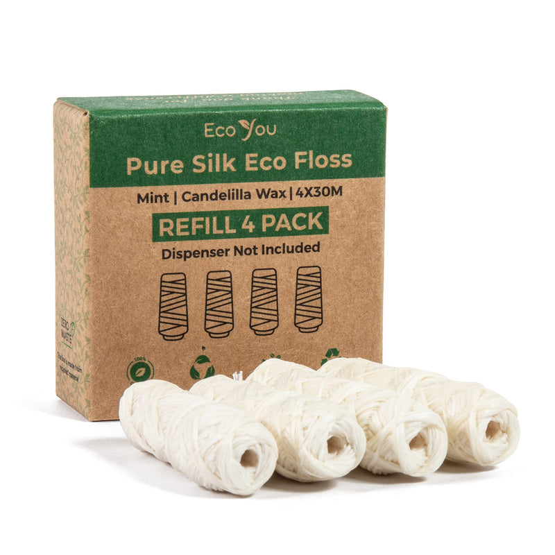 EcoYou Natural Silk Dental Floss | 4 Refills Pack | Mint & Candelilla Wax | Organic, Biodegradable - BeesActive Australia