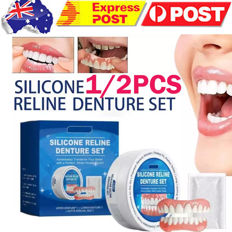 Moldable False Teeth,Dentures for Women and Men Veneers Teeth Silicone Dentures Set for Both Upper and Lower, Temporary Dentures DIY at Home Within Minutes Fix Your Smile