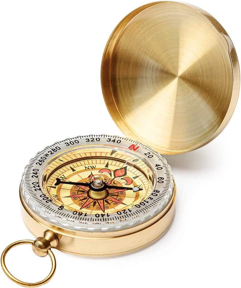 Camping Survival Compass, 2.76x0.63 inch Compass Hiking Pocket Compass Clamshell Compass Luminous Compass for Kids Adults for Hunting Climbing (Gold) - BeesActive Australia