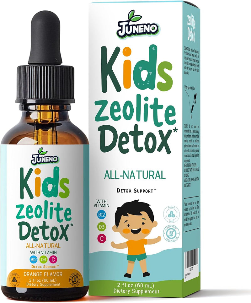 Zeolite Detox Drops for Kids - Orange Flavor, Vegan, Gluten-Free Gentle Micronized Clinoptilolite - Liquid Supplement with Vitamins B12, C & D to Clean Toxins for Children & Toddlers
