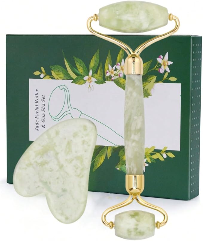 GingerChi Jade Roller for Face - 1 Pc Anti-Aging & Slimming Face Roller for Eyes, Cheeks, Forehead, & Neck, Handmade Skin Care Facial Tool Made from 100% Natural Jade