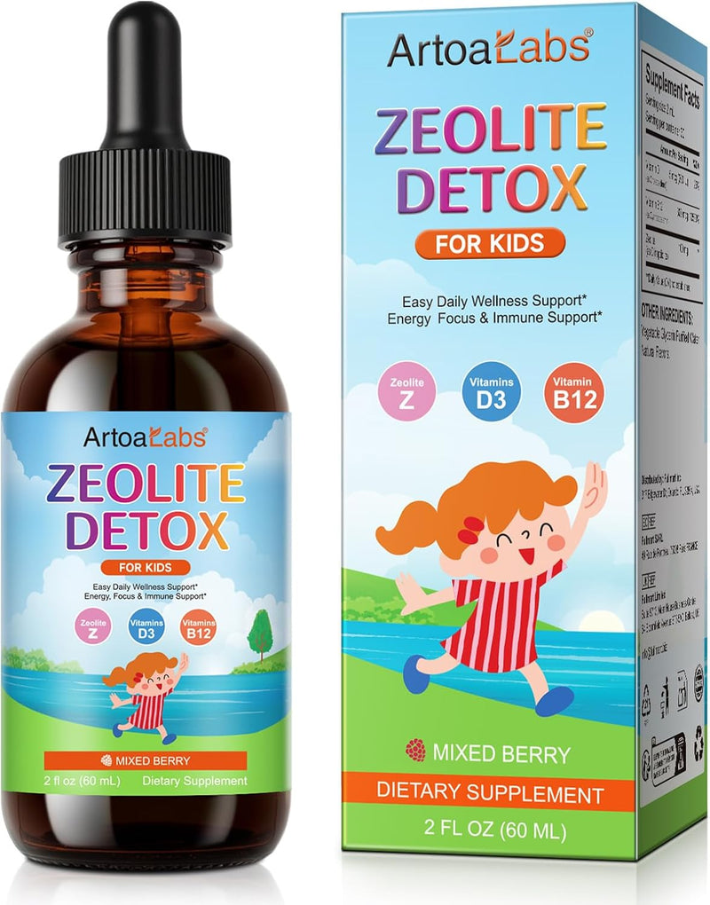 Zeolite Detox Drops for Kids - Orange Flavor, Vegan, Gluten-Free Gentle Micronized Clinoptilolite - Liquid Supplement with Vitamins B12, C & D to Clean Toxins for Children & Toddlers