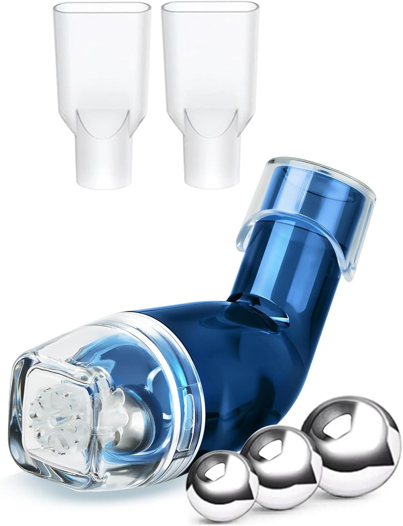 Lung Exerciser, Acapell Flutter Valve Device, Mucus Clearance and Lung Expansion Device, Breathing Trainer for Lung Recovery | Natural Expiratory Exerciser Dark Blue-e