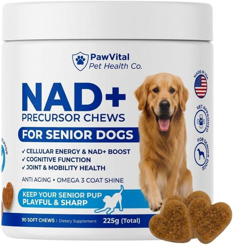 NAD+ Precursor Chews for Senior Dogs – Cellular Energy, Longevity & Cognitive Support – Nicotinamide Riboside, Resveratrol, Quercetin, Glucosamine, Omega-3 – Made with Real Chicken – 90 Count
