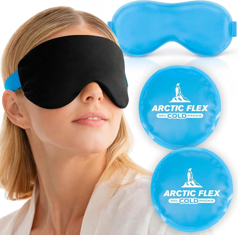 Arctic Flex Cold Eye Mask - Gel Ice Pack For Cool Sleeping, Dry Night Treatment - Reusable Hot Spa Therapy For Sleep, Skin Puffiness, Migraine, Soothing Headache - Soft Cooling Heating Compress Cover