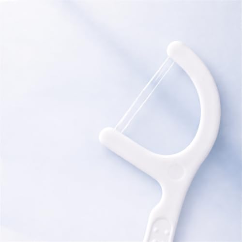 Refillable Dental Floss Pick Dispenser for Home, Press to Dispense Floss Stick Holder, Covered Countertop Storage Box for Compatible Floss Picks, White