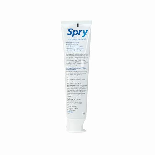 Spry Xylitol Toothpaste with Fluoride, Natural Spearmint, Anti-Cavity, 5 oz (3 Pack) Spearmint (With Fluoride) 5 Ounce (Pack of 3)