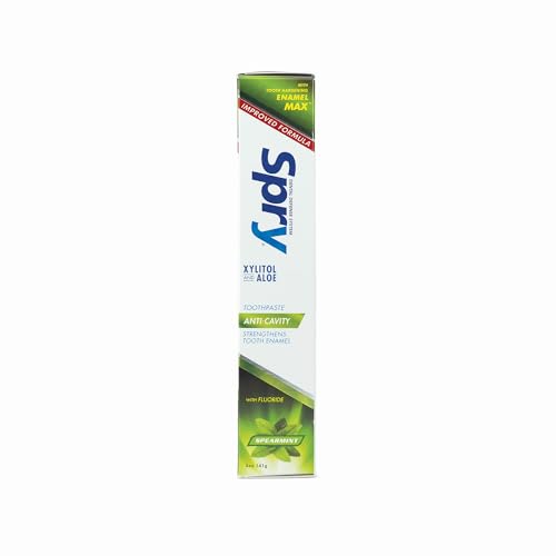 Spry Xylitol Toothpaste with Fluoride, Natural Spearmint, Anti-Cavity, 5 oz (3 Pack) Spearmint (With Fluoride) 5 Ounce (Pack of 3)