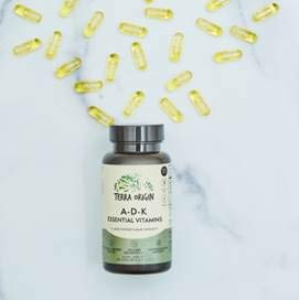 TERRA ORIGIN ADK Essential Vitamin Supplement | 60 Liquid Capsules | High Potency Vitamin A, D 5000 IU, K1 and K2 | Non GMO, Gluten Free, Vegan, Made in USA