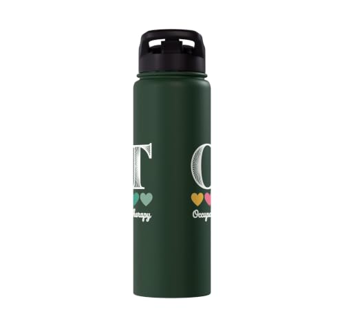 Funny OT Mental Health Occupational Therapy Stainless Steel Insulated Water Bottle Dark Green 30 Ounces