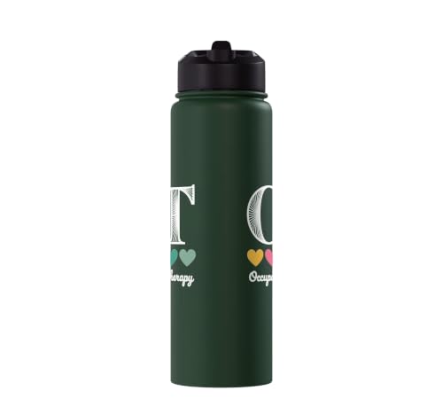 Funny OT Mental Health Occupational Therapy Stainless Steel Insulated Water Bottle Dark Green 30 Ounces
