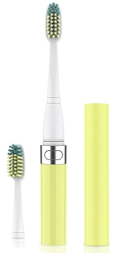 Voom Sonic Go 1 Series Travel Electric Toothbrush + 4PK Brush Heads, Travel Toothbrushes - Battery Operated Toothbrush for Adults & Kids, Portable with 2 Minute Timer (Yellow)