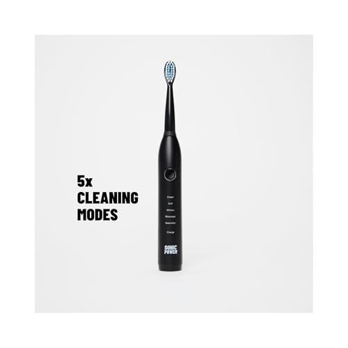 SonicPower Electric Toothbrush Kit, Ultra Portable & Lightweight with 5 Cleaning Modes, 1 Year Supply of Brush Heads, Rechargeable Battery, Mirror Mount & Travel Cap Included (Black) Black