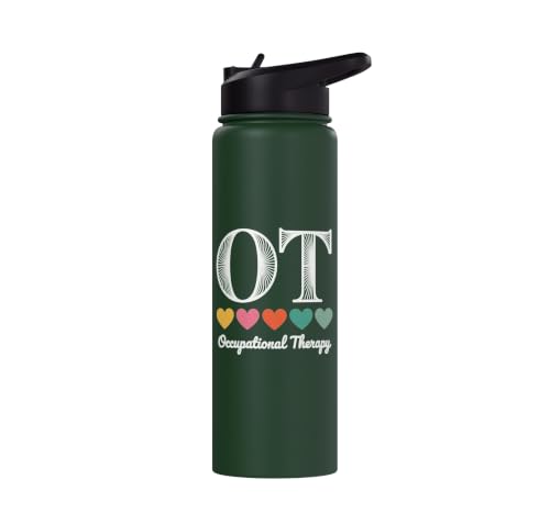 Funny OT Mental Health Occupational Therapy Stainless Steel Insulated Water Bottle Dark Green 30 Ounces