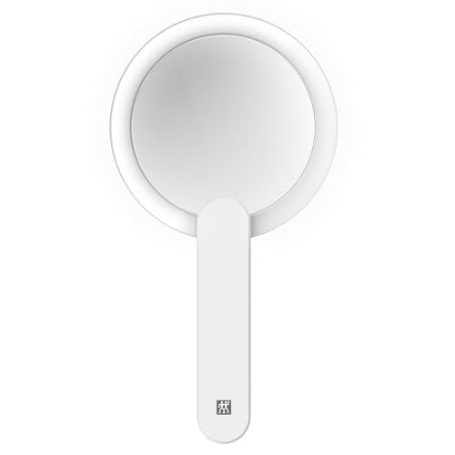 ZWILLING Makeup Mirror (10X Magnification, LED Rechargeable, 360 Degree Rotating Handle, Daylight White), Premium, White