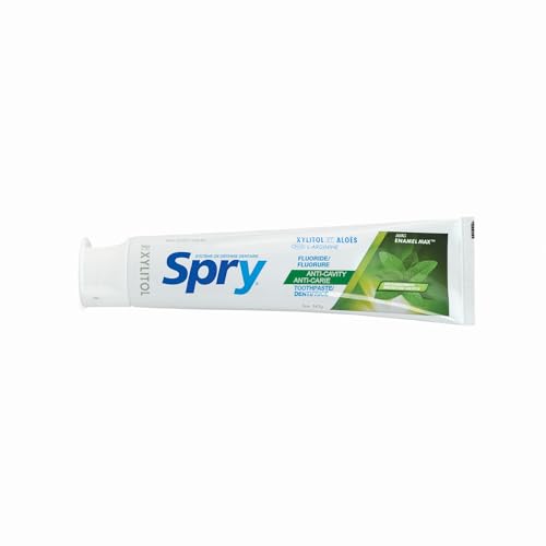 Spry Xylitol Toothpaste with Fluoride, Natural Spearmint, Anti-Cavity, 5 oz (3 Pack) Spearmint (With Fluoride) 5 Ounce (Pack of 3)