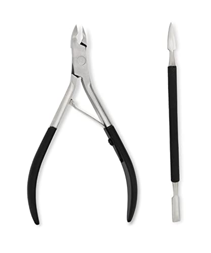 Amazon Basics Cuticle Nipper and Pusher Set, Manicure and Pedicure Nail Care Tools, Black