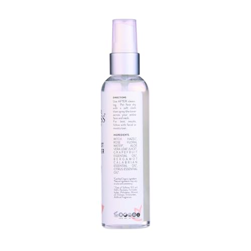 Organic Citrus Facial Toner with Rose Water Witch Hazel & Aloe Vera - Natural Astringent Closes Pores and Preps Skin