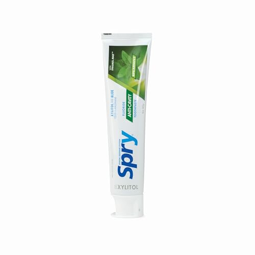 Spry Xylitol Toothpaste with Fluoride, Natural Spearmint, Anti-Cavity, 5 oz (3 Pack) Spearmint (With Fluoride) 5 Ounce (Pack of 3)