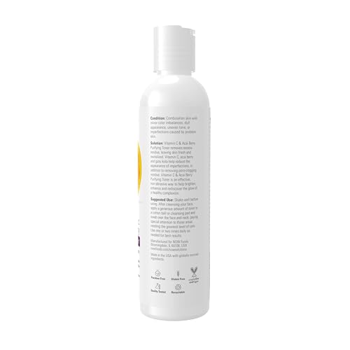NOW Solutions, Vitamin C and Acai Berry Purifying Toner, Brightening System, Removes Pore-Clogging Residue, 8 Fl Oz (Pack of 1) 8 Fl Oz (Pack of 1)
