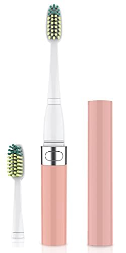 Voom Sonic Go 1 Series Travel Electric Toothbrush + 4PK Brush Heads, Travel Toothbrushes - Battery Operated Toothbrush for Adults & Kids, Portable with 2 Minute Timer (Pink)