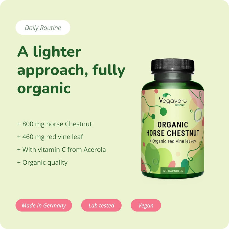 Organic Horse Chestnut Extract Vegavero® | with Red Vines & Acerola Cherry | 120 Capsules | NO Additives | Circulation & Varicose Veins Support | Aesculus hippocastanum | Vegan - BeesActive Australia