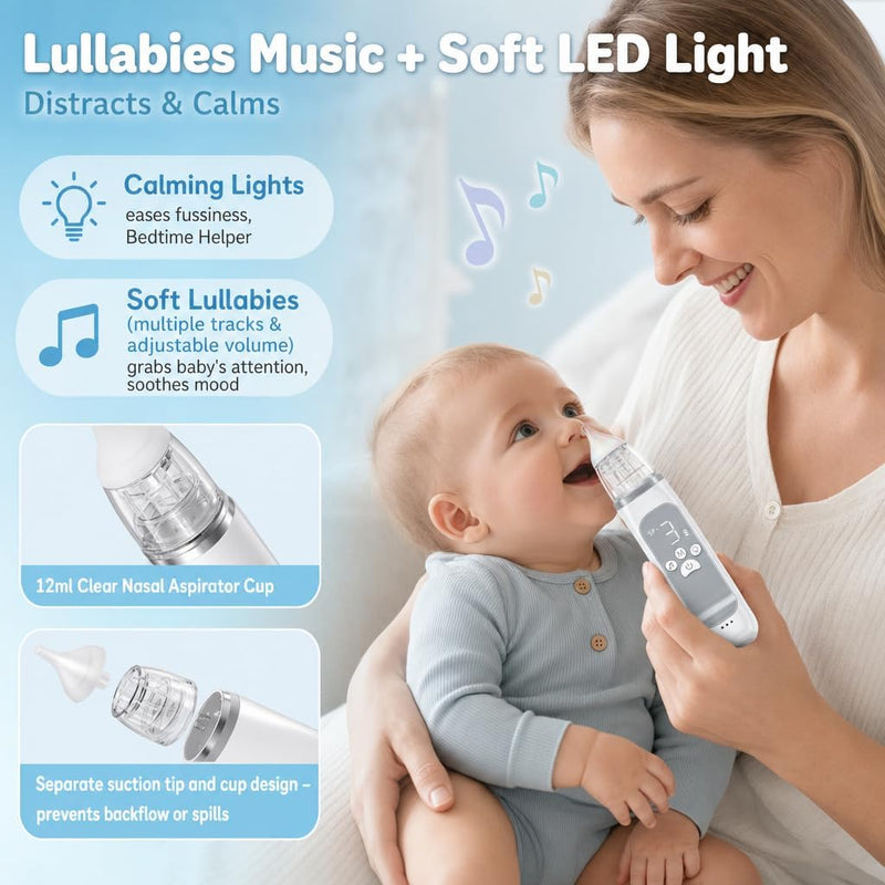 Nasal Aspirator for Baby,Rechargeable Nose Sucker for Baby,Baby Nasal Aspirator with 3 Silicone Tips,Adjustable Suction ,Waterproof Booger Sucker for Baby with Music and Light Function,Blue Blue