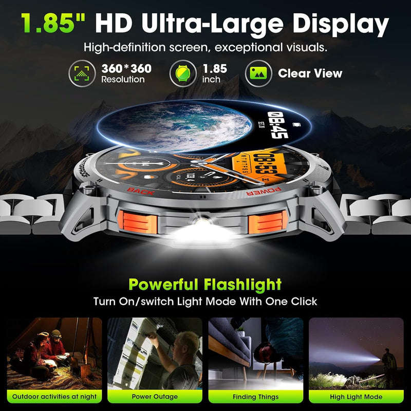 Smart Watch for Men Fitness Tracker: Military Make Answer Call LED Digital Mens Watches Waterproof Smartwatch Android Phone iPhone Samsung Compatible Sleep SpO2 Heart Rate Monitor Step Pedometer 1.39 Classic Gray