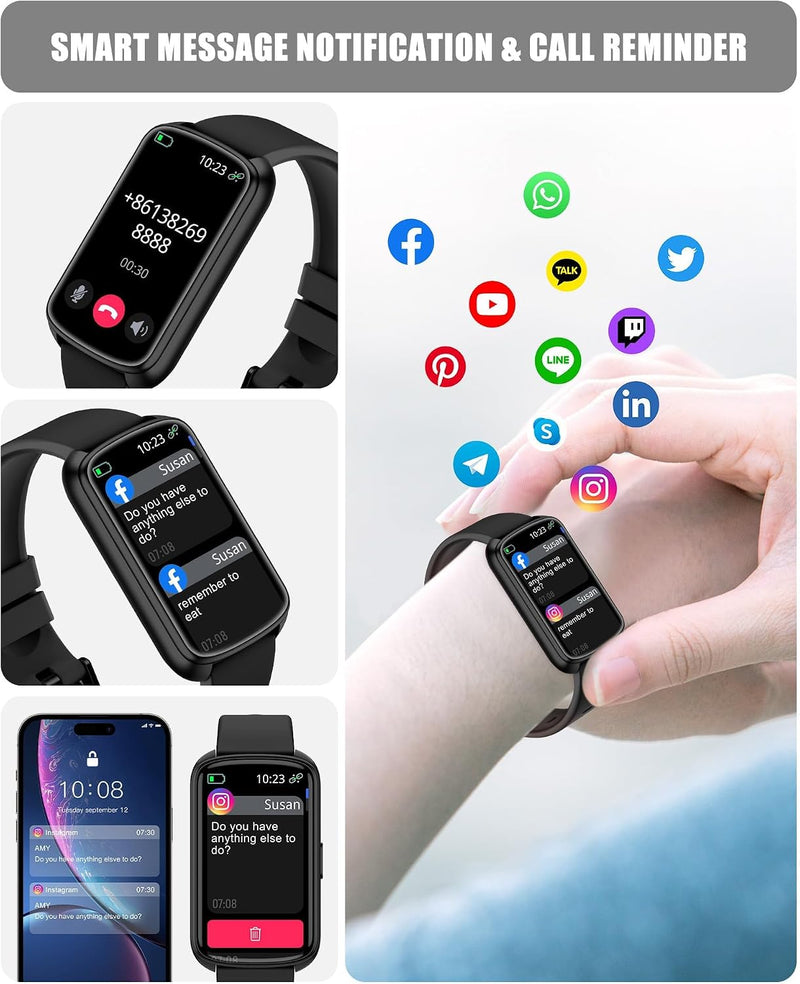 Parsonver 5ATM Waterproof Fitness Tracker, Swimming Smart Watch with Step Counter, Stopwatch, Pedometer, 24/7 Heart Rate/Blood Oxygen/Sleep Monitor, 110+ Sport Modes Fitness watch for Women Men, Black 1.47"