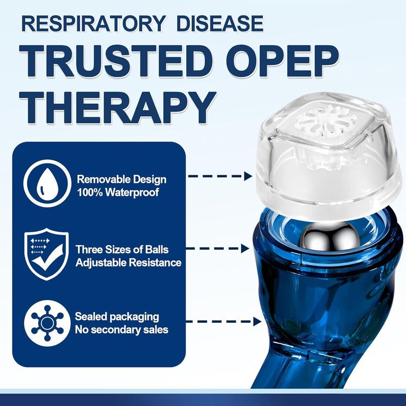 Lung Exerciser, Acapell Flutter Valve Device, Mucus Clearance and Lung Expansion Device, Breathing Trainer for Lung Recovery | Natural Expiratory Exerciser Dark Blue-e