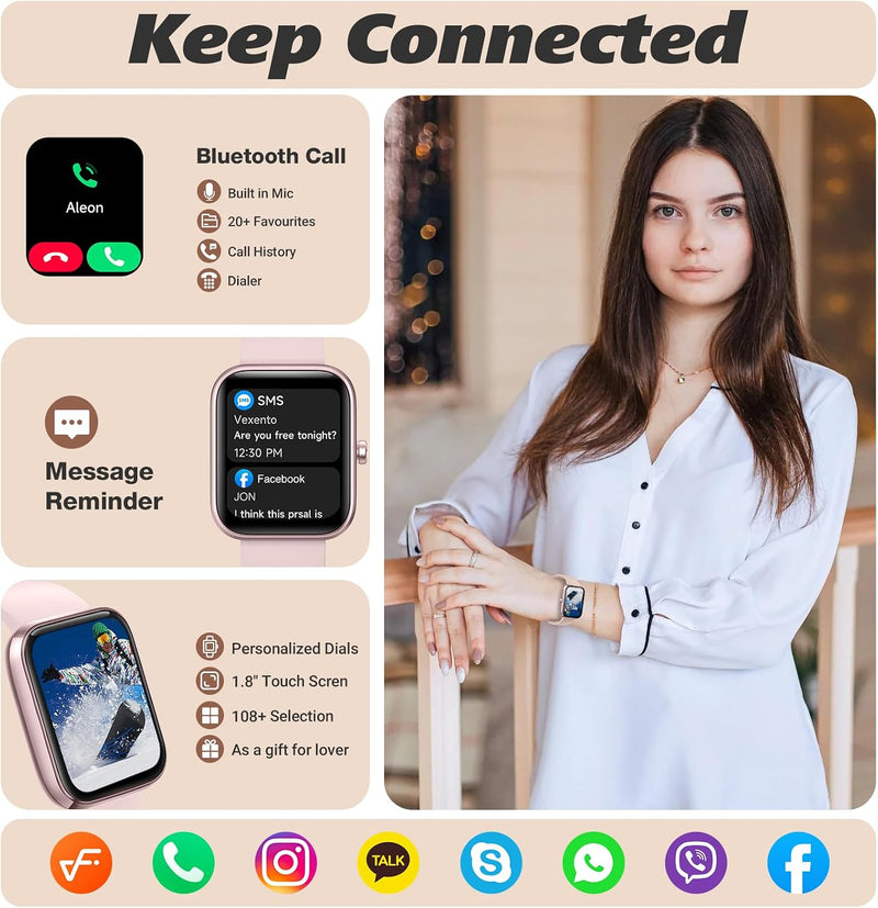 Smart Watch for Women Men (Answer/Make Call), 2026 New 1.91" HD SmartWatch, Fitness Watch with 120+ Sport Modes, IP68 Waterproof, Pedometer, Heart Rate/Sleep Monitor, Activity Tracker for Android iOS Pink