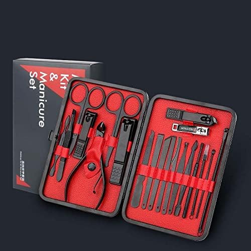 Mens Manicure Set - Mifine 16 In 1 Stainless Steel Professional Pedicure Kit Nail Scissors Grooming Kit with Black Leather Travel Case Second Generation(Red) - BeesActive Australia