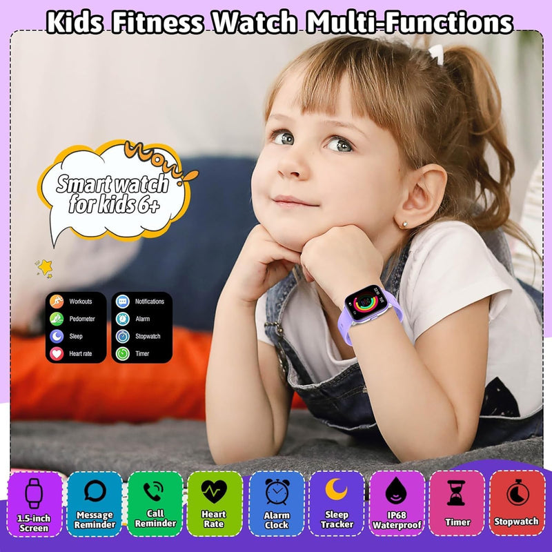 Butele Kids Smart Watch Girls Boys, Smart Girls Watch for Kids Smart Watch Gifts for 4-16 Years Old with Sleep Mode Multiple Sports Modes Pedometer Birthday Gift for Boys Girls (Purple) Purple