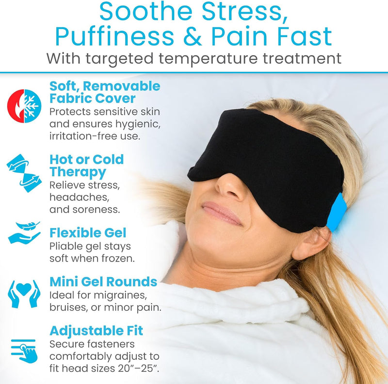 Arctic Flex Cold Eye Mask - Gel Ice Pack For Cool Sleeping, Dry Night Treatment - Reusable Hot Spa Therapy For Sleep, Skin Puffiness, Migraine, Soothing Headache - Soft Cooling Heating Compress Cover