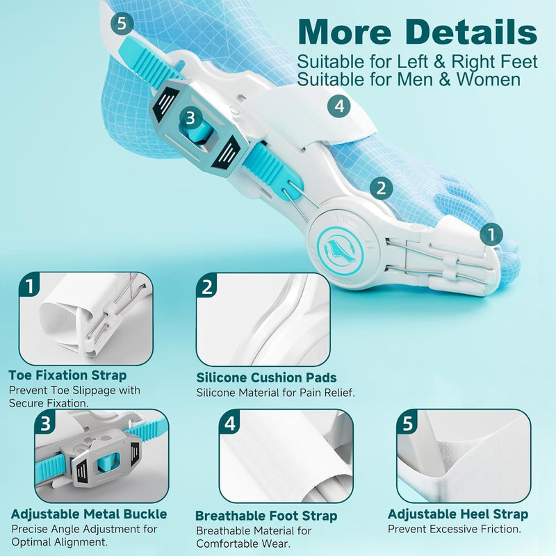 Bunion Corrector for Women & Men - Bunion Fix for Hallux Valgus Pain Relief with Non-Slip Big Toe Separator, Adjustable Big Toe Straighter, Bunion Splints Fits Left & Right Feet (White 1Pcs) White 1