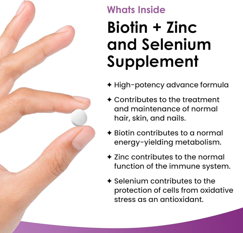 Biotin Hair Growth Supplement 12,000mcg with Zinc, Selenium & Copper - Full Year Supply 365 Vegan High Strength Biotin Tablets for Hair - Supports Hair, Skin & Nail Growth - Hair Growth - Nutravita 12,000mg - BeesActive Australia