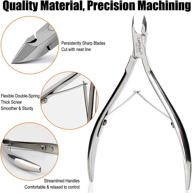 Cuticle Trimmer Professional Stainless Steel Cuticle Cutter with Sharp Blades and Double Spring Cuticle Nippers and Clippers for Nail Care – Pedicure Manicure Nail Tools for Home Spa Salon (Silver) Silver