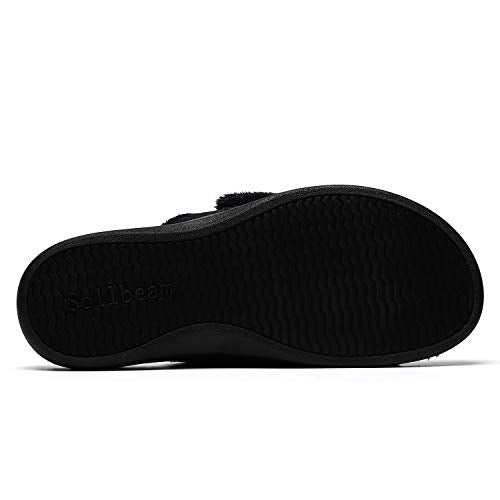 SOLLBEAM Women's Plantar Fasciitis Fuzzy House Orthopedic Adjustable Slippers With Arch Support Orthotic Heel Cup Sandals For Ladies 11 Black