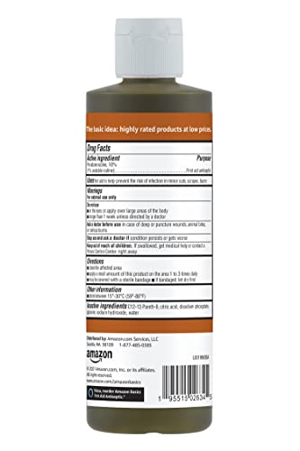 Amazon Basics First Aid Antiseptic, 10% Povidone Iodine Solution for Wound Cleaner and Infection Protection, Unflavored, 8 fl oz, 1-Pack (Previously Solimo) 8 Fl Oz (Pack of 1)