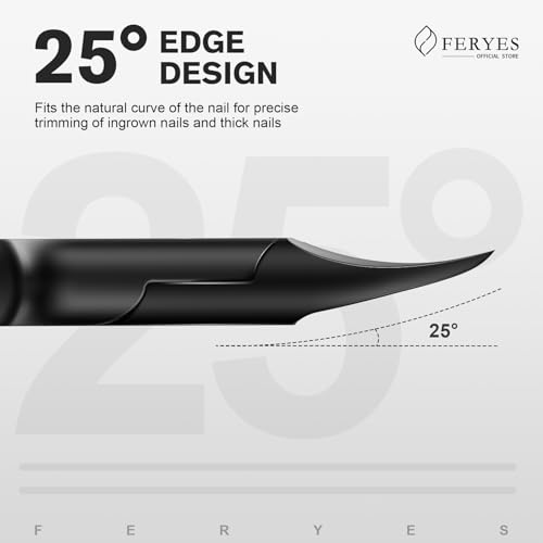 FERYES Podiatrist Toenail Clippers for Thick Nails – Curved Blade Scissors for Seniors, Ingrown Nail Trimming with Wide Jaw, Anti-Slip Handle, Premium Stainless Steel Curved-blade Black