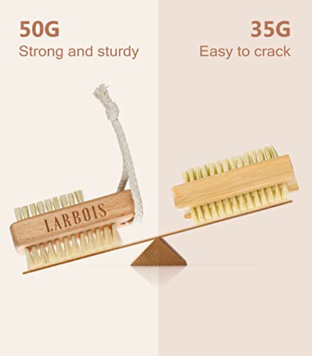 Larbois Nail Brush for Cleaning Fingernails, 2Pack Wooden Nail Brushes Fingernail Brush for Cleaning Nail Scrub Brush Two-Sided with Hanging Rope (Beechwood) Natural