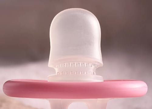Baby Calm and Clean Pacifier Toothbrush, Blue, Pink, Purple, and Yellow, for 3 Months to 3 Years, with Orthodontic Nipple and Soft Bristles, BPA-Free (Pink)