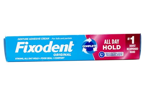 Fixodent Denture Adhesive Cream Original, All Day Hold for Fulls and Partials, 2.4 oz, (Pack of 4)