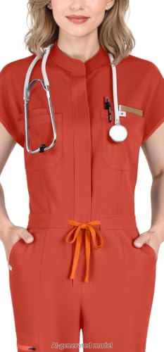 Scrub Jumpsuit for Women - Stand-Up Collar One Piece Scrubs XX-Large Terracotta